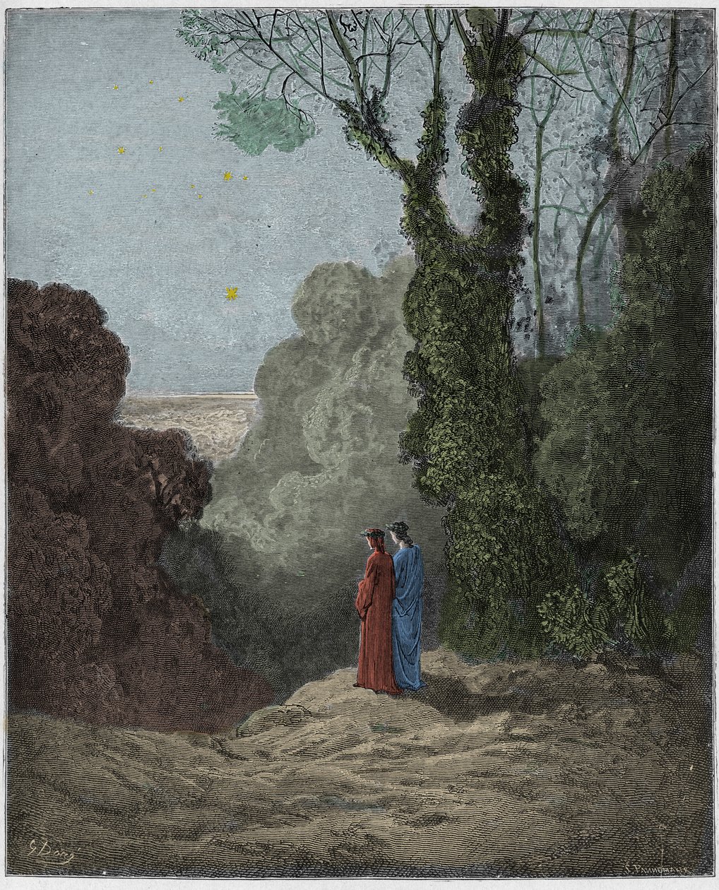 Purgatorio, Gesang 1: Die Dichter erblicken die Schönheit der Venus am Morgenhimmel (Illustration aus Die Göttliche Komödie von Dante Alighieri, 1885) von Gustave after Dore