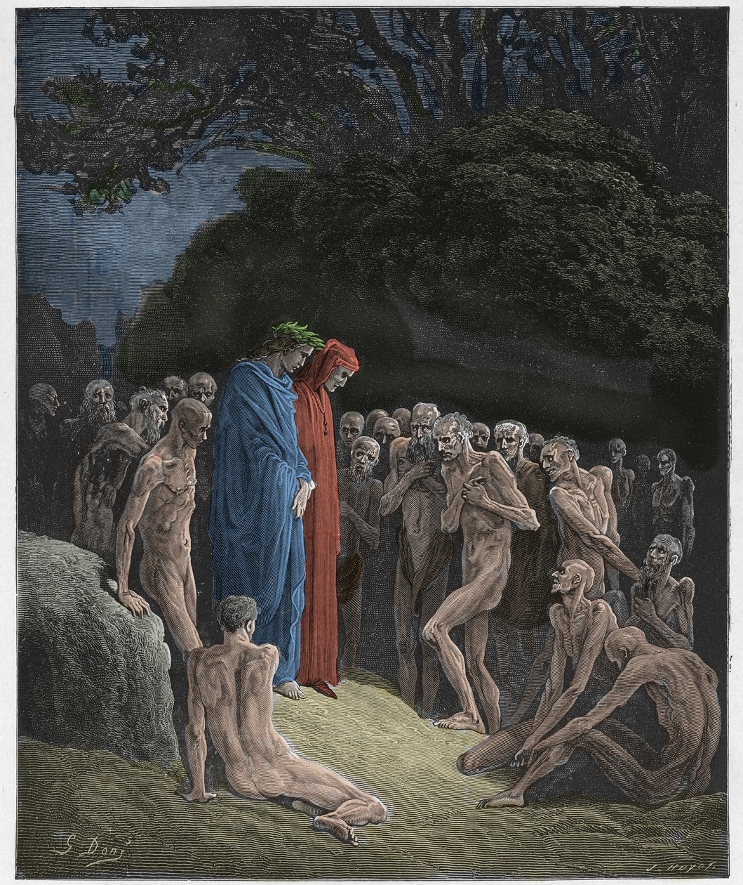 Purgatorio, Gesang 23: Die Seelen der Gefräßigen, Illustration aus Die Göttliche Komödie von Dante Alighieri, 1885 (digital kolorierte Gravur) von Gustave after Dore