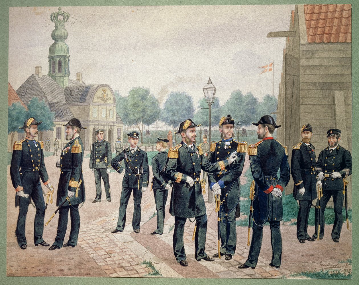 Offiziere der dänischen Marine an der Akademie. Aquarell von Gustav Brock von Gustave Brock