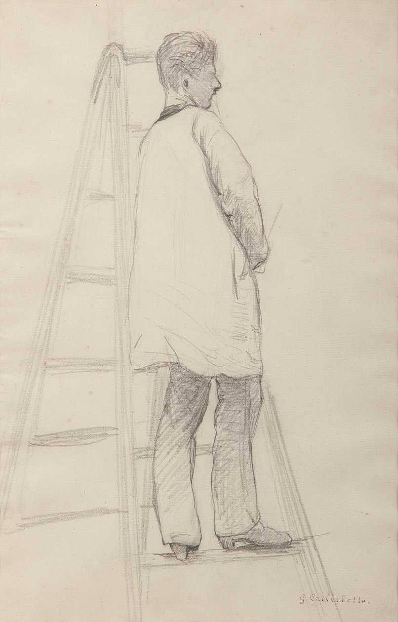Studie für Hausmaler: Mann auf einer Leiter, Dreiviertel-Rückansicht von Gustave Caillebotte
