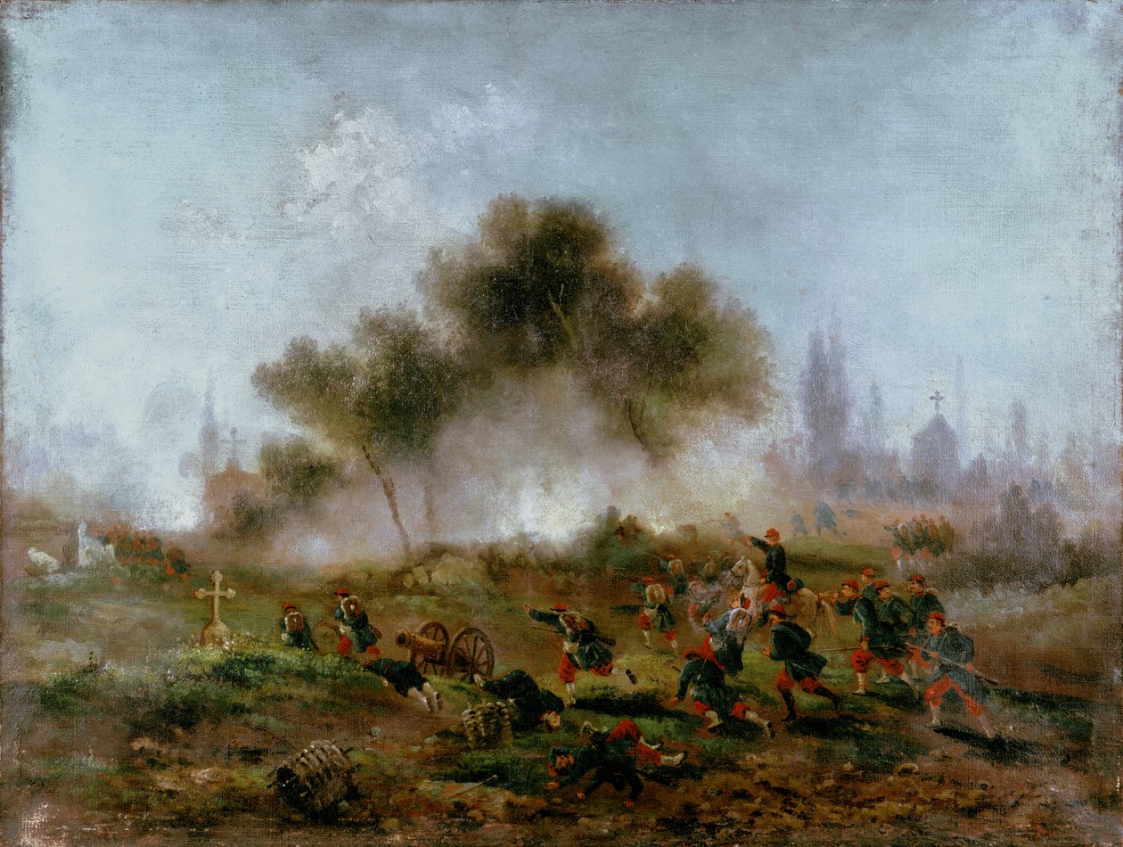 Pariser Kommune: Angriff auf einen Friedhof durch reguläre Truppen und Eroberung der Barrikaden im Mai 1871 von Gustave Clarence Rodolphe Boulanger