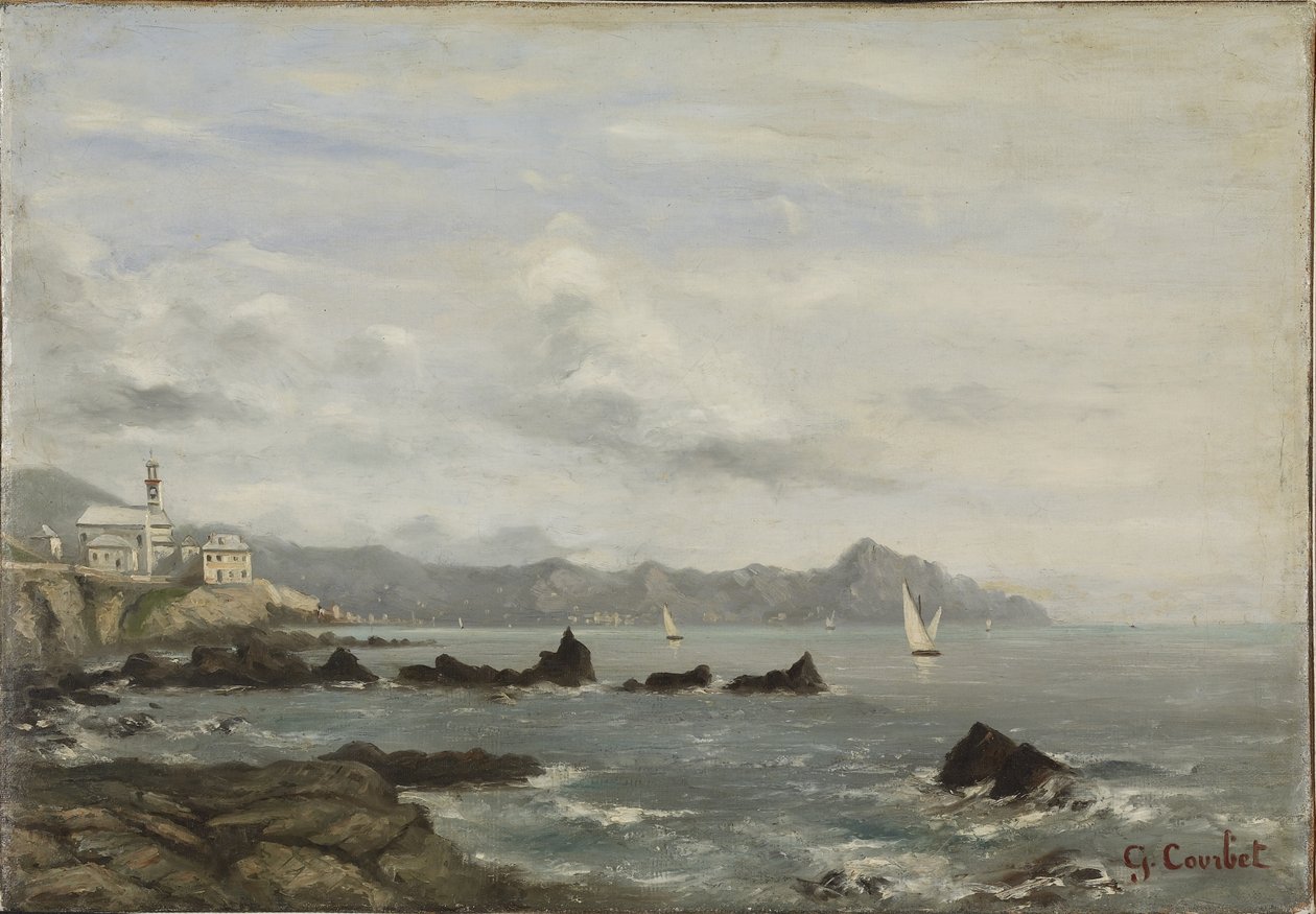 Blick auf die Kirche von Boccadasse in Genua und das Kap von Portofino von Gustave Courbet