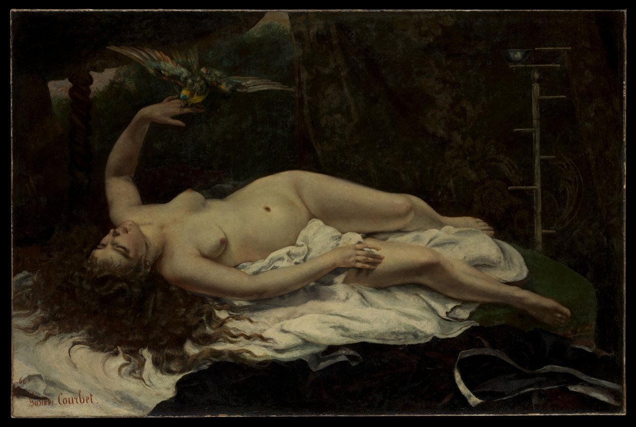 Frau mit Papagei von Gustave Courbet