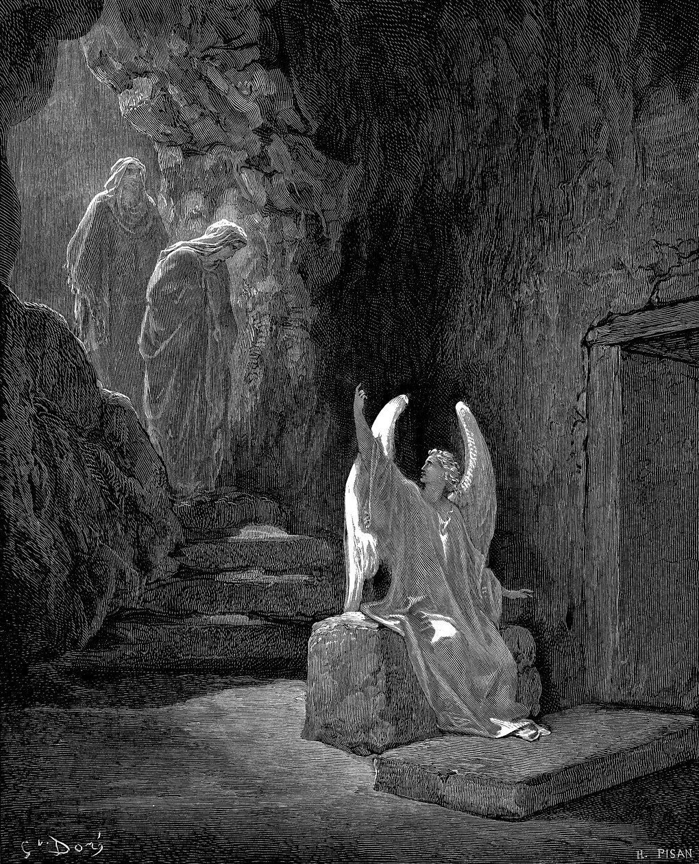 Engel zeigt Maria Magdalena und der anderen Maria das leere Grab Christi, 1865-1866 von Gustave Dore
