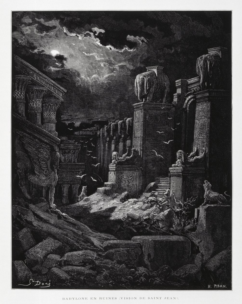 Babylon in Trümmern (Vision von Johannes dem Täufer), Illustration aus der Dore-Bibel von Gustave Dore