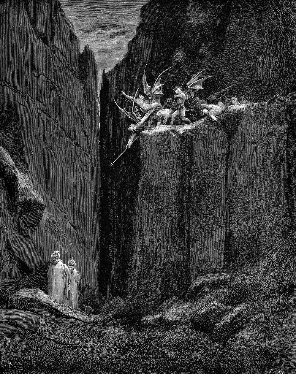 Dante von Virgil vor Dämonen geschützt von Gustave Dore