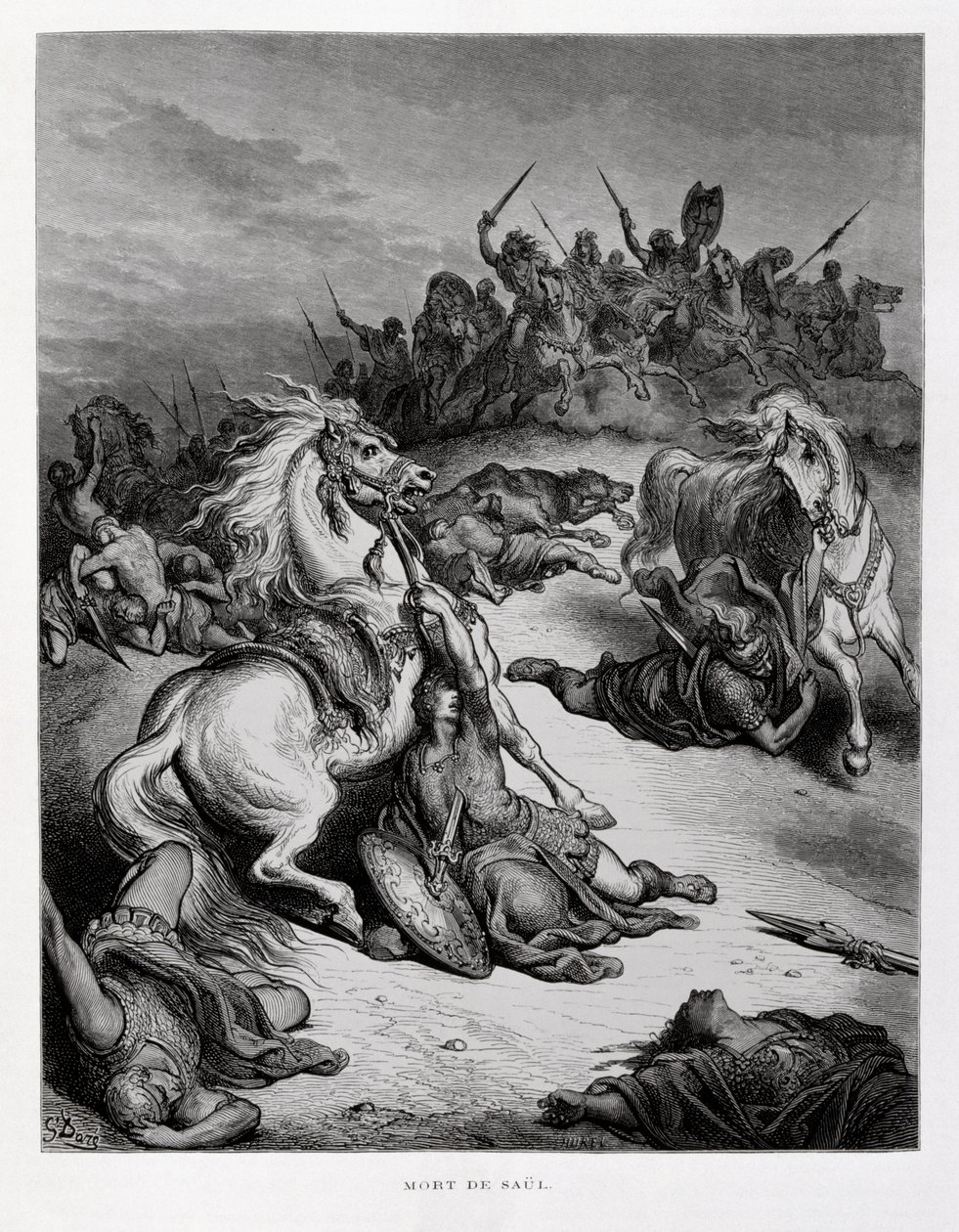 Tod von König Saul von Israel, Illustration aus der Dore-Bibel von Gustave Dore