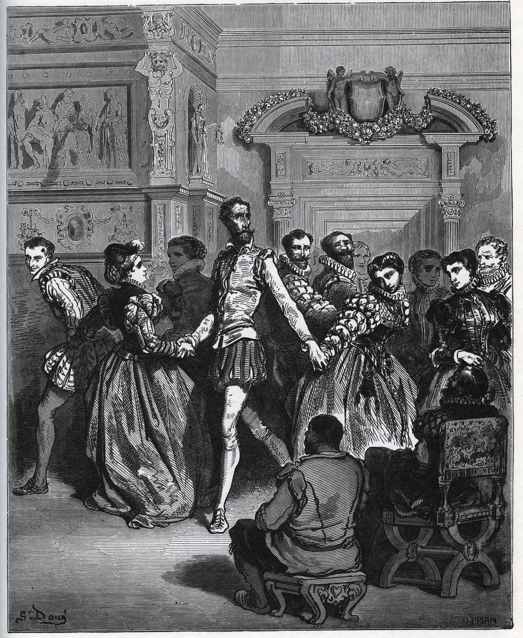 Abendveranstaltung nach Don Antonio. Don Quijote entdeckt ohne Wertschätzung die Freuden des Tanzes - aus "Don Quijote von der Mancha" von Miguel Cervantes von Gustave Dore