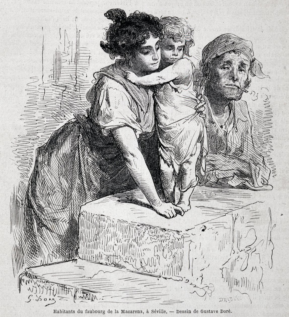 Familie aus dem Vorort Macarena in Sevilla - gezeichnet von Gustave Doré, in „Le Tour du monde“, 2. Woche 1865 von Gustave Dore