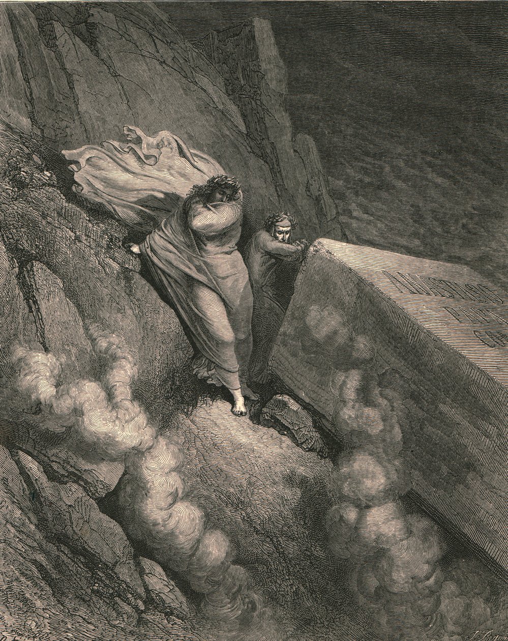 Aus dem tiefen Abgrund, hinter dem Deckel eines großen Denkmals standen wir zurückgezogen, um 1890 von Gustave Dore