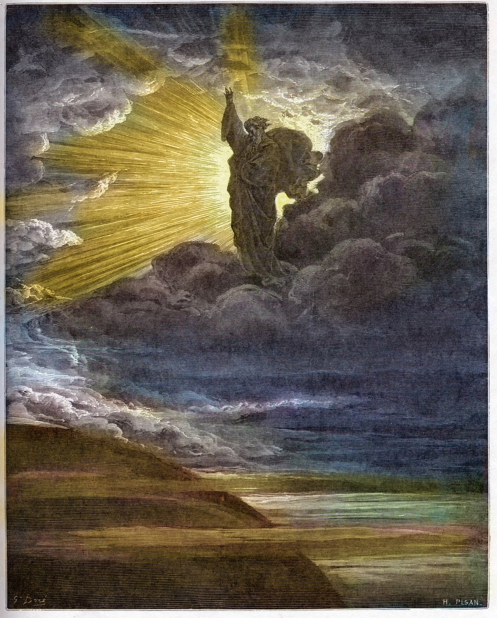 Gott erschafft das Licht - Die Erschaffung des Lichts - Altes Testament (Genesis) - Erschaffung des Lichts - Gravur in „The Bible illustree“ von Gustave Doré (1832-1883) - Gravur aus „The Doré Bible“ von Gustave Dore