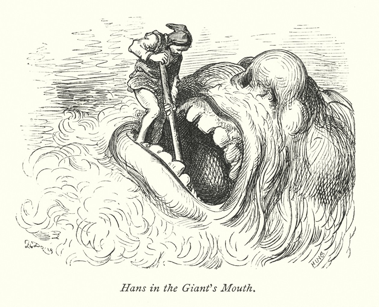Hans im Riesenmaul (Gravur) von Gustave Dore