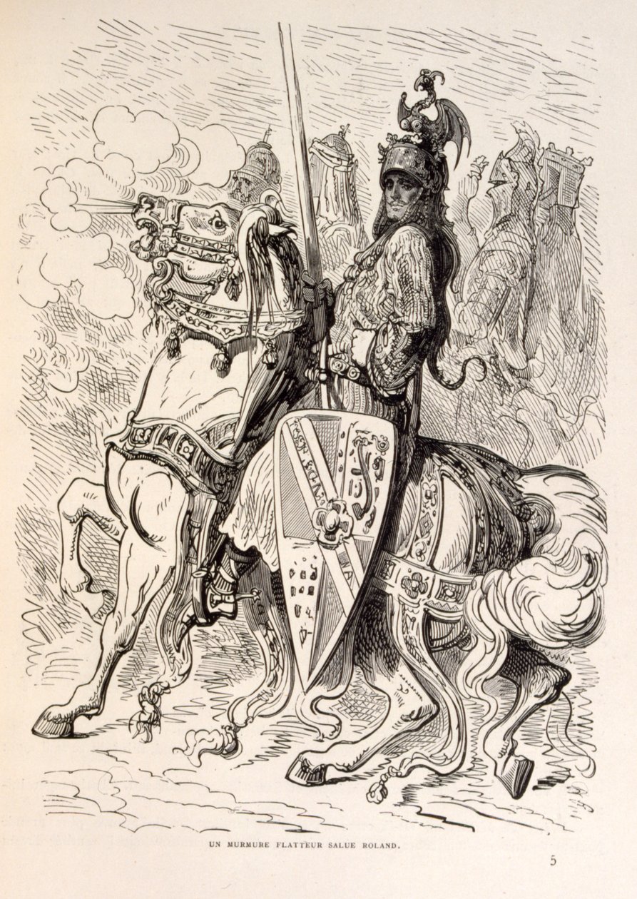 Illustration von Roland zu Pferd, aus La legende de Croque-Mitaine von Gustave Dore