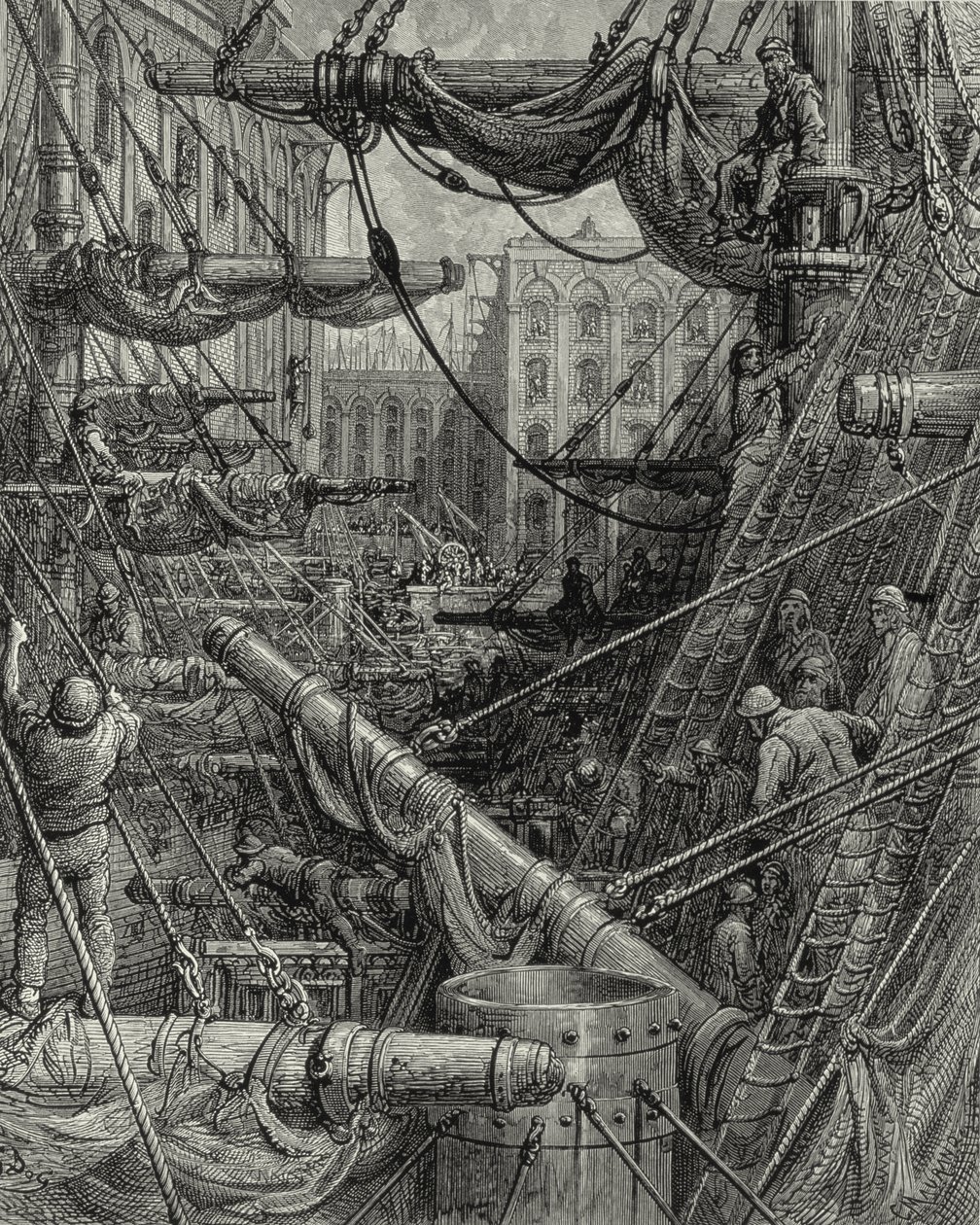 In den Londoner Docks. Gravur: Gustave Doré. Aus: "London - Eine Pilgerreise", Text von W. B. Jerrold, graviert von C. Maurant, 1872. von Gustave Dore
