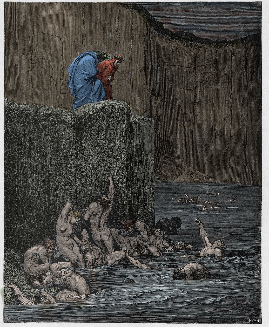 Inferno, Gesang 18: Liebhaber und Schmeichler im achten Kreis, Illustration aus "Die Göttliche Komödie" von Dante Alighieri, 1885 von Gustave Dore