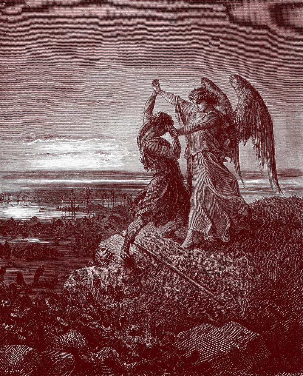 Jakob ringt mit dem Engel, von Doré - Bibel von Gustave Dore