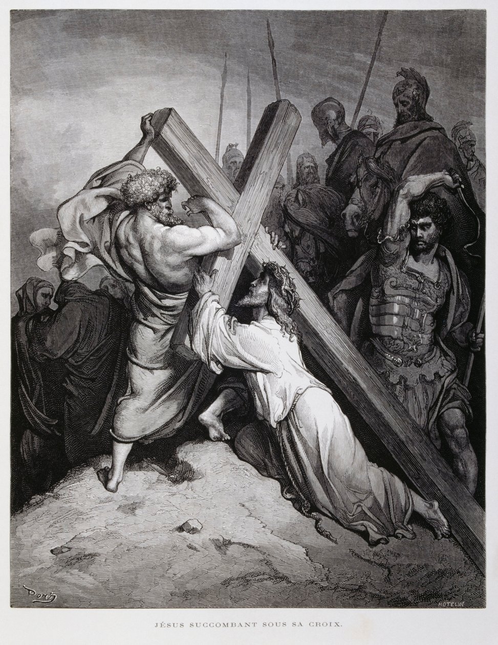 Jesus trägt das Kreuz, Illustration aus der Dore-Bibel von Gustave Dore