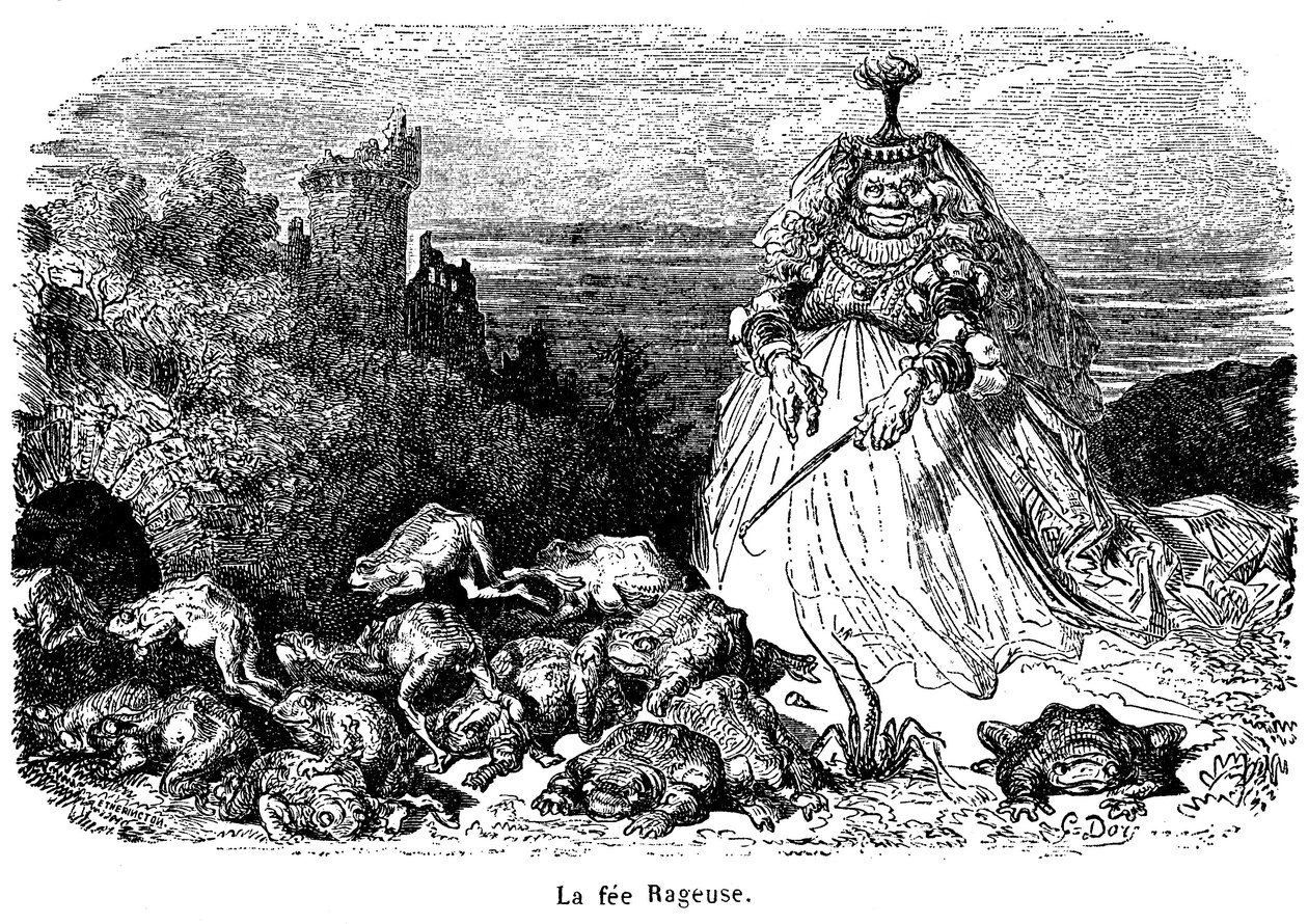 La fée Rageuse und seine Krötenherde: Stich von Gustave Doré zur Illustration des Märchens Pooh, von der Gräfin von Segur, aus den Neuen Märchen der Feen, Hachette 1896 von Gustave Dore
