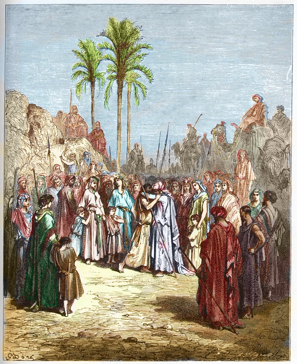 Versöhnung zwischen Jakob und Esau (Genesis, XXXIII, 4) - Gravur aus „Die illustrierte Bibel“ von Gustave Doré von Gustave Dore