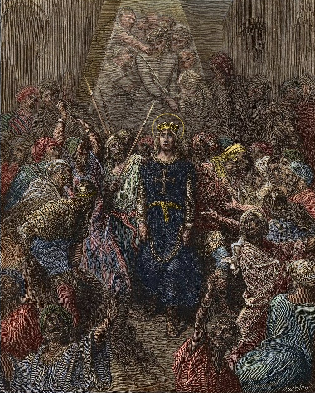 Saint Louis gefangen genommen in Mansoura während des 7. Kreuzzugs im Jahr 1250 - König Ludwig IX. (1214-70) Gefangener in Ägypten - Gravur von Gustave Doré - aus 