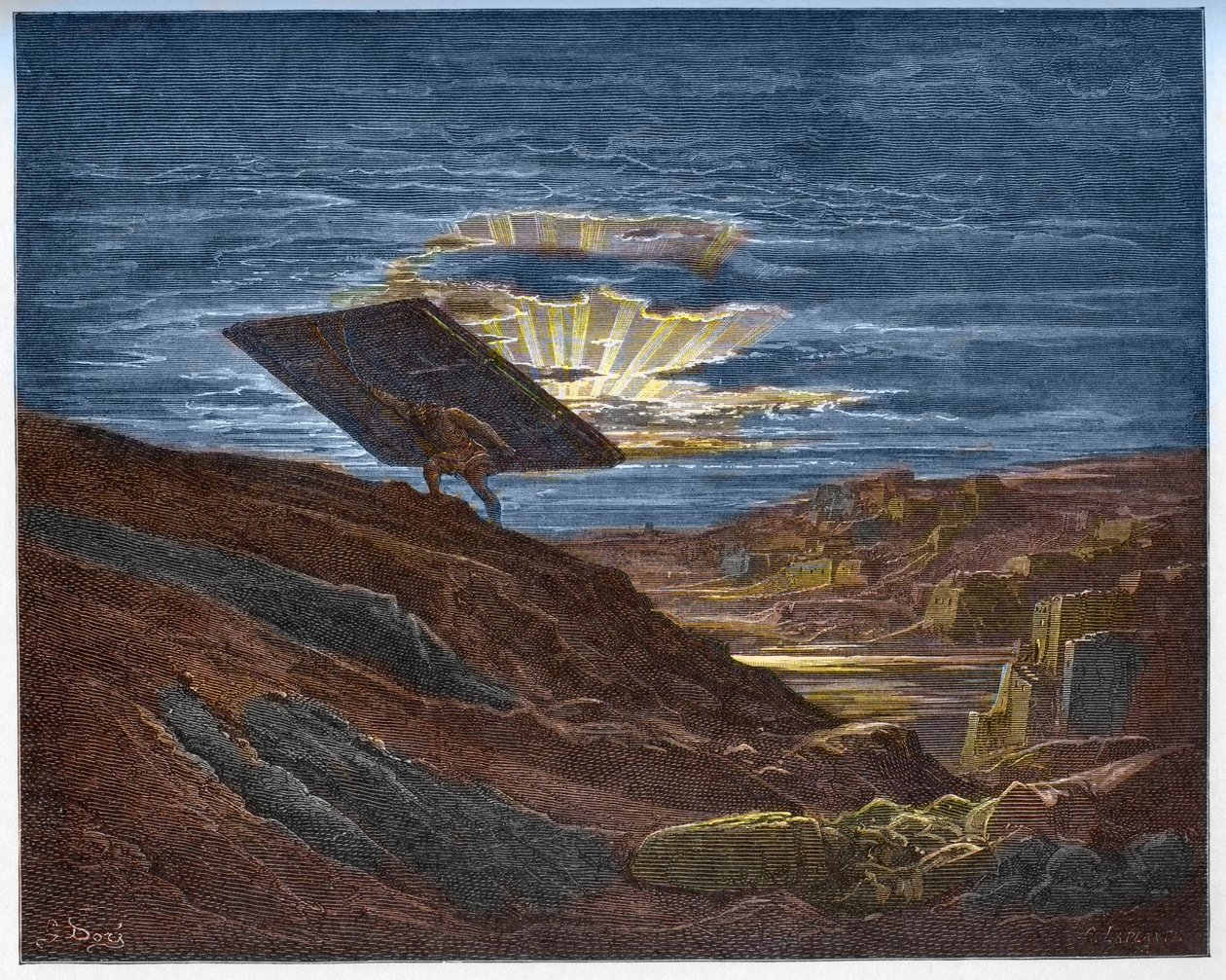 Samson trägt die Tore von Gaza - Gravur in „Die illustrierte Bibel“ von Gustave Doré (1832-1883) von Gustave Dore