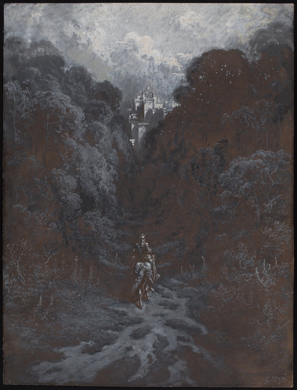 Sir Lancelot nähert sich der Burg von Astolat von Gustave Dore
