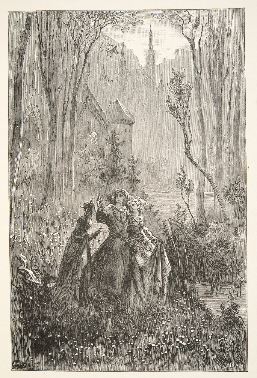 Die Gräfin des Brunnens und ihre Jungfrauen, aus Geschichten der Tage von König Artus von Charles Henry Hanson, veröffentlicht 1898 von Gustave Dore