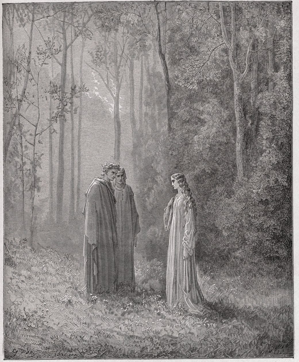 Die Göttliche Komödie, Purgatorio, Gesang 5: Dante spricht mit Pia de Tolomei (Illustration von Gustave Doré) von Gustave Dore