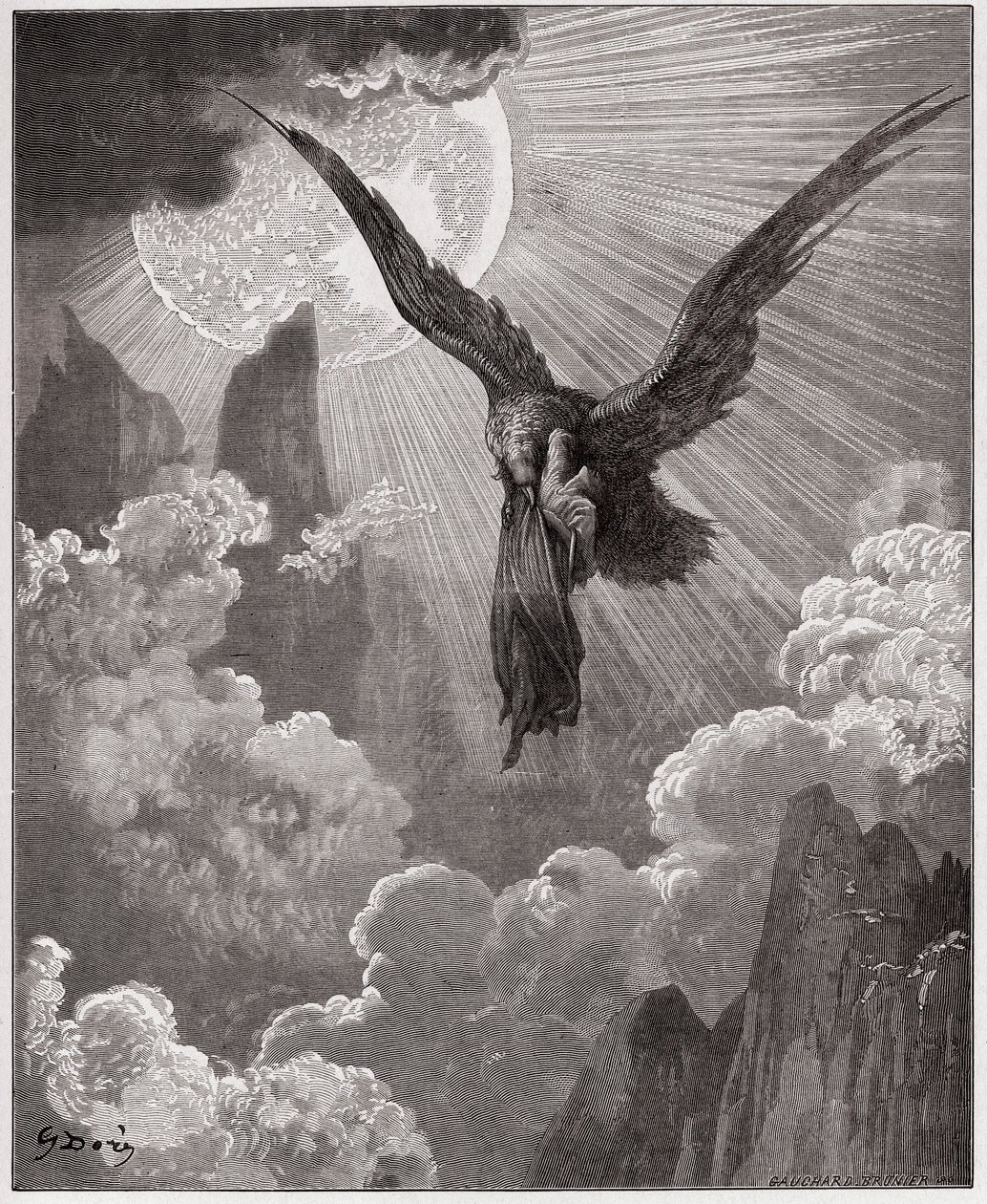 Die Göttliche Komödie (La Divina Commedia), Purgatorio, Gesang 9: Dante wird in einem Traum von einem Adler entführt - von Dante Alighieri (1265-1321) - Illustration von Gustave Doré (1832-1883) von Gustave Dore