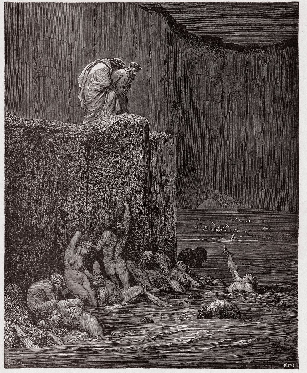 Die Göttliche Komödie, Inferno, Gesang 18: Buhler und Schmeichler im achten Kreis - von Dante Alighieri (1265-1321) - Illustration von Gustave Doré (1832-1883) von Gustave Dore