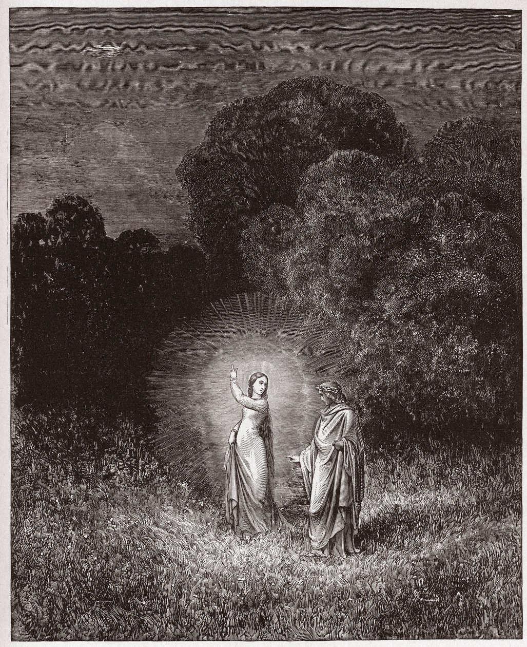 Die Göttliche Komödie (La Divina Commedia, La Divine Comedie), Inferno, Gesang 2: Beatrice und Virgil - von Dante Alighieri (1265-1321) - Illustration von Gustave Dore (1832-1883) von Gustave Dore