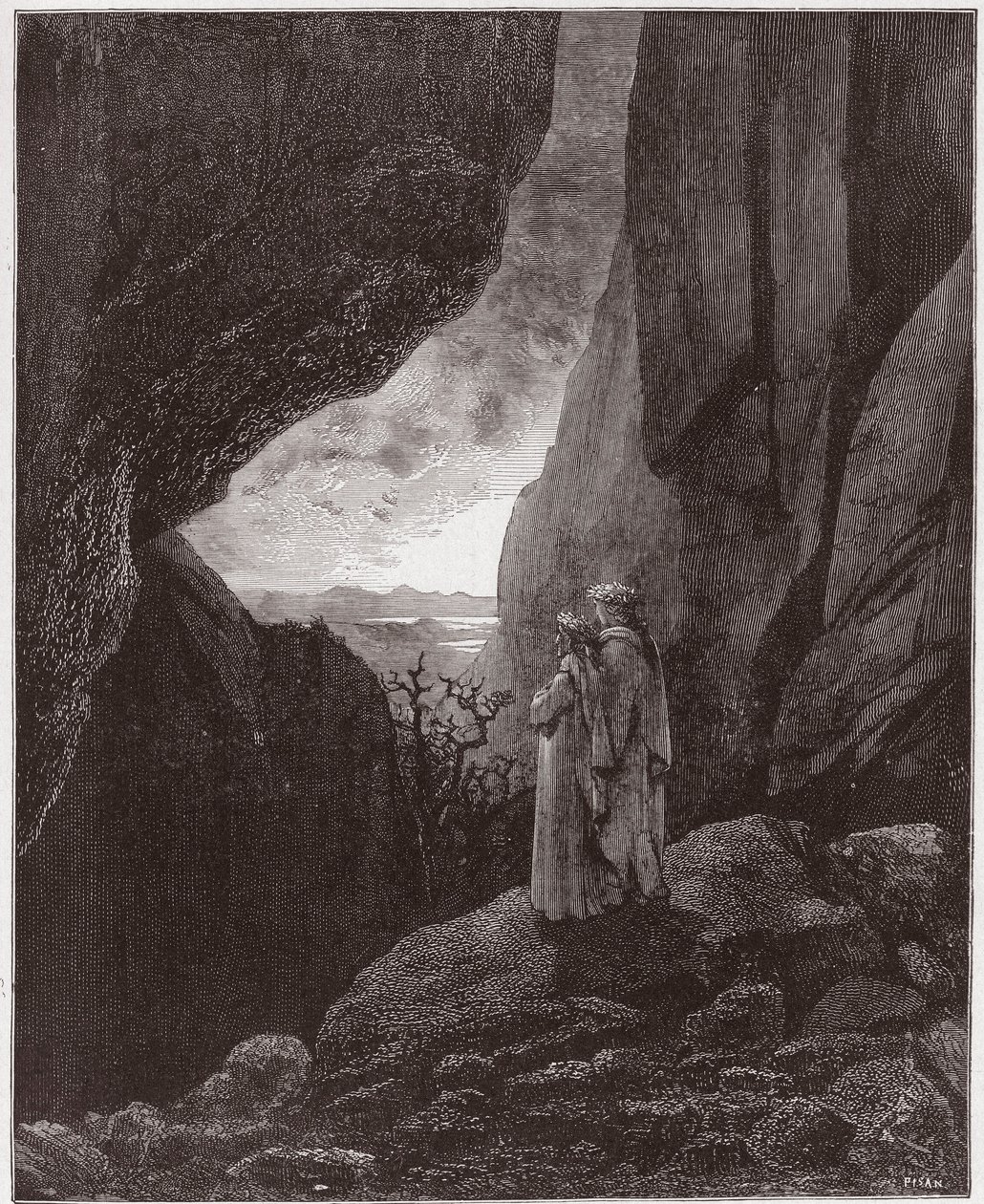 Die Göttliche Komödie, Inferno, Gesang 34: Virgil und Dante steigen in die obere Welt auf (Illustration von Gustave Doré) von Gustave Dore