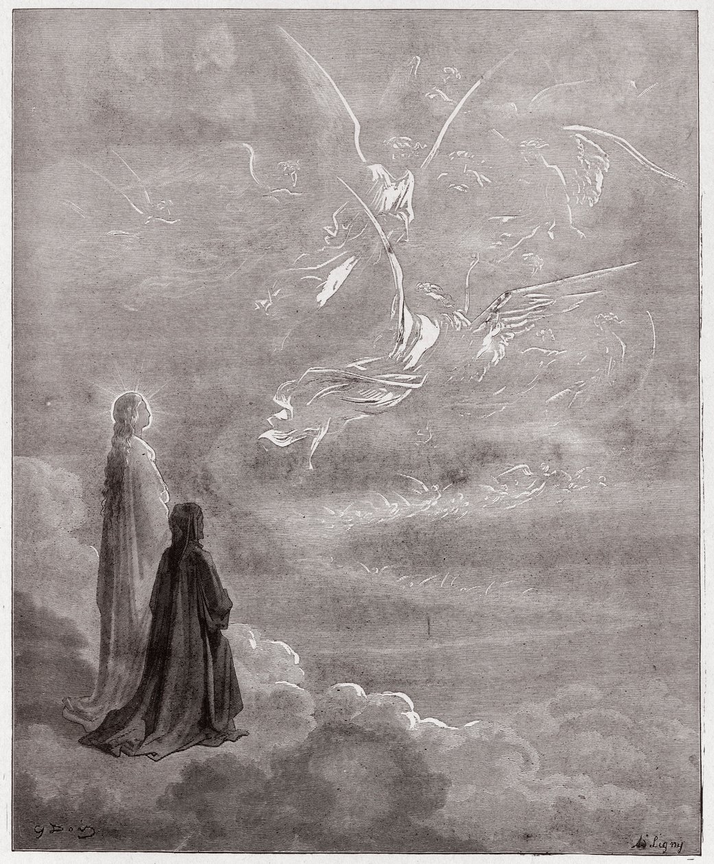 Die Göttliche Komödie, Paradiso, Gesang 18: Dante und Beatrice werden in die Sphäre des Jupiter versetzt - von Dante Alighieri (1265-1321) - Illustration von Gustave Doré (1832-1883) von Gustave Dore