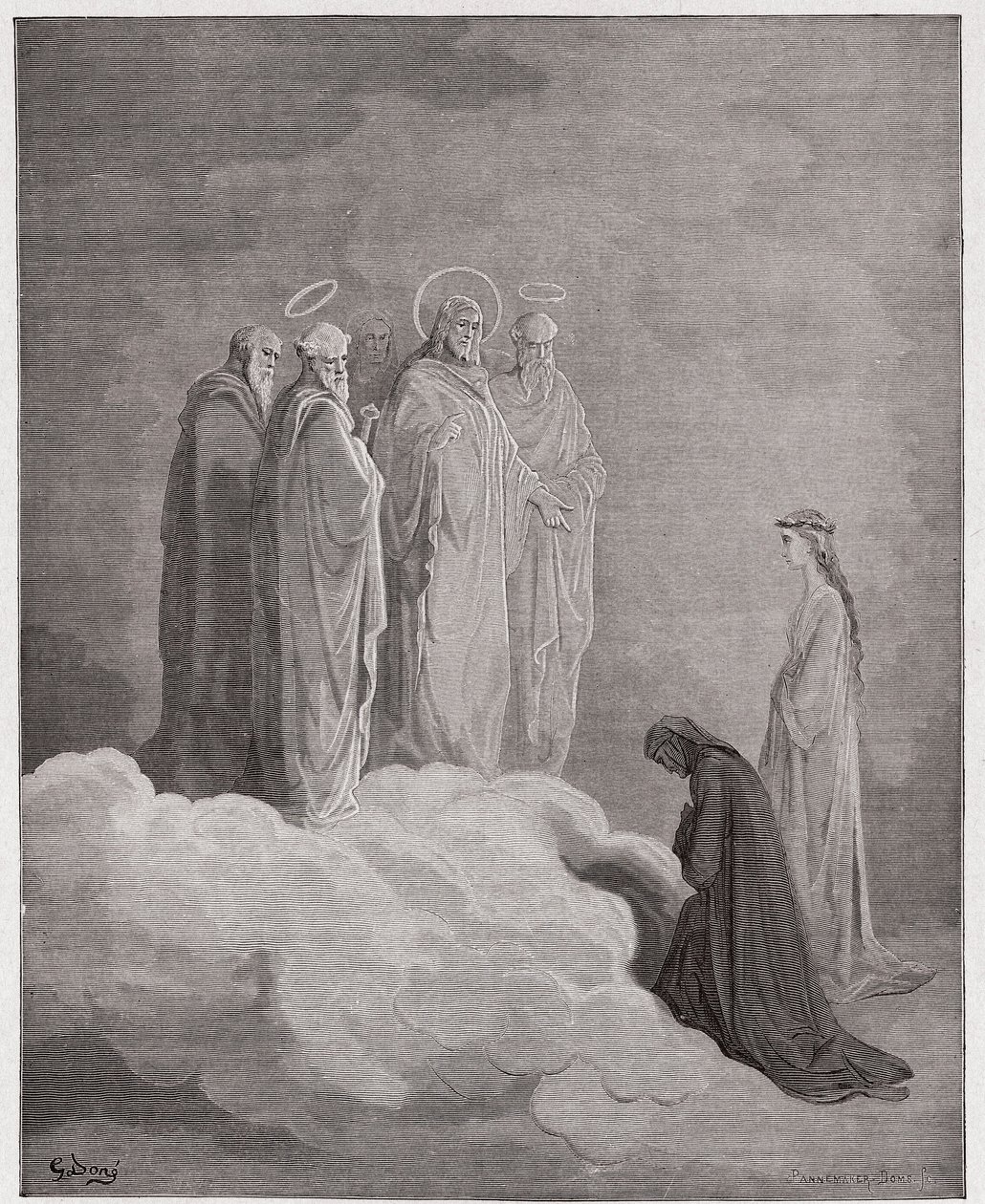 Die Göttliche Komödie, Paradiso, Gesang 26: St. Johannes prüft Dante über die Liebe - von Dante Alighieri (1265-1321) - Illustration von Gustave Doré (1832-1883) von Gustave Dore