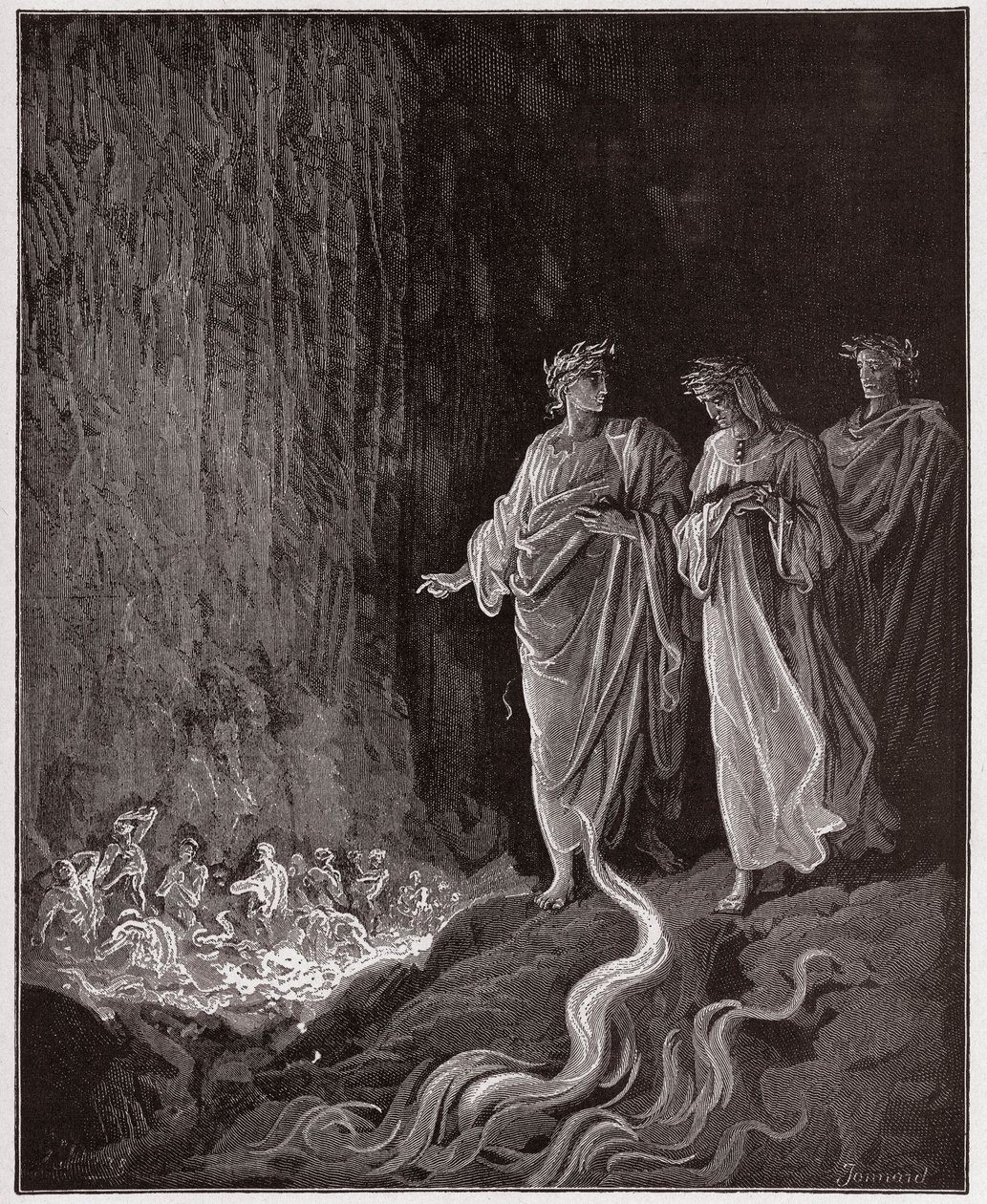 Die Göttliche Komödie (La Divina Commedia), Purgatorio, Gesang 25: Die Dichter im siebten Kreis - von Dante Alighieri - Illustration von Gustave Dore von Gustave Dore