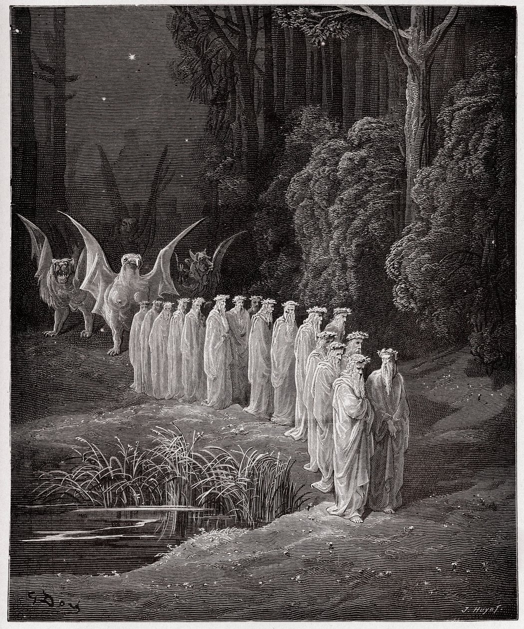 Die Göttliche Komödie (La Divina Commedia), Purgatorio, Gesang 29: Die 24 Ältesten in der apokalyptischen Prozession - von Dante Alighieri - Illustration von Gustave Dore von Gustave Dore