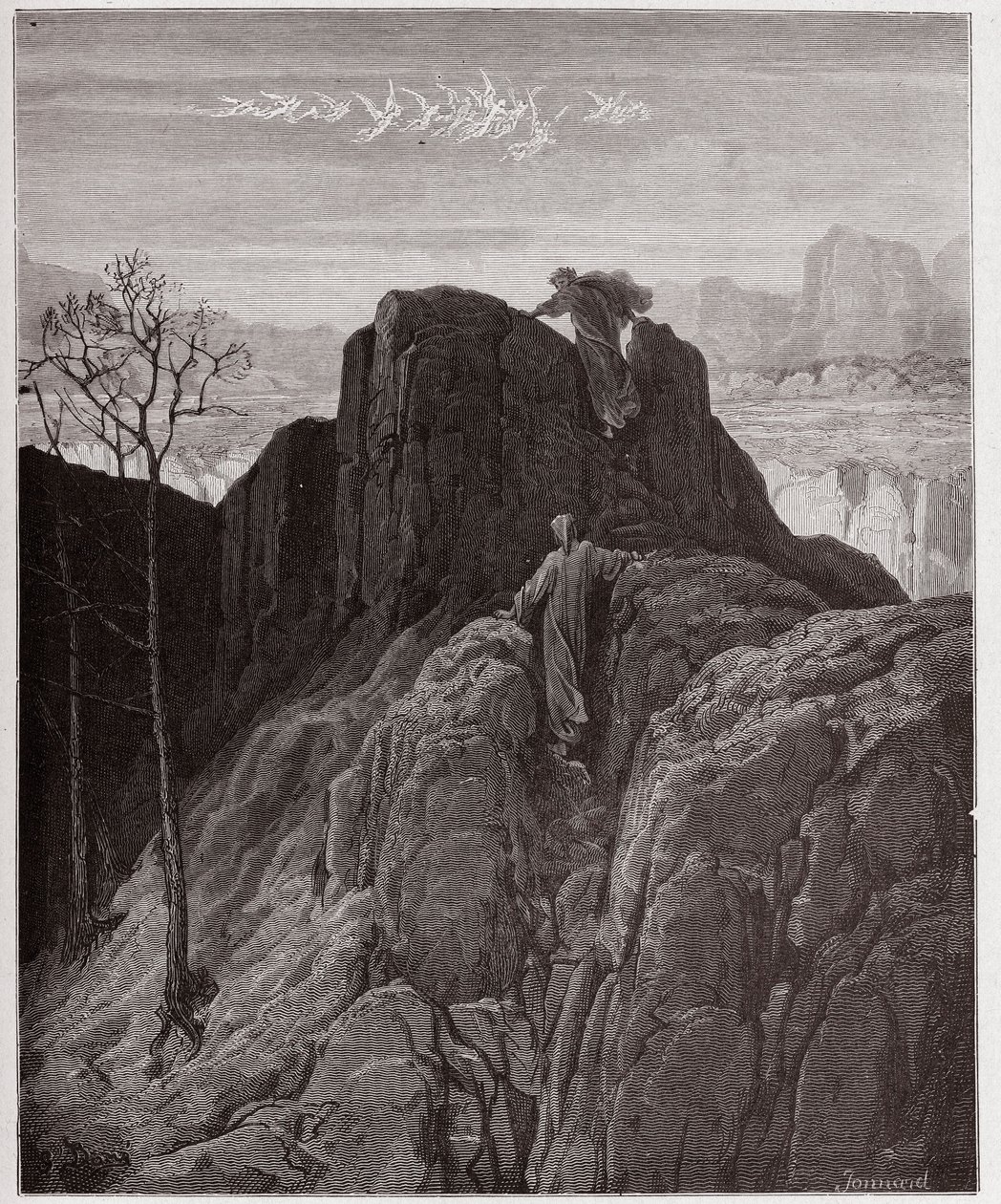 Die Göttliche Komödie, Purgatorio, Gesang 4: Virgil führt Dante den steilen Berg hinauf - von Dante Alighieri (1265-1321) - Illustration von Gustave Doré (1832-1883) von Gustave Dore