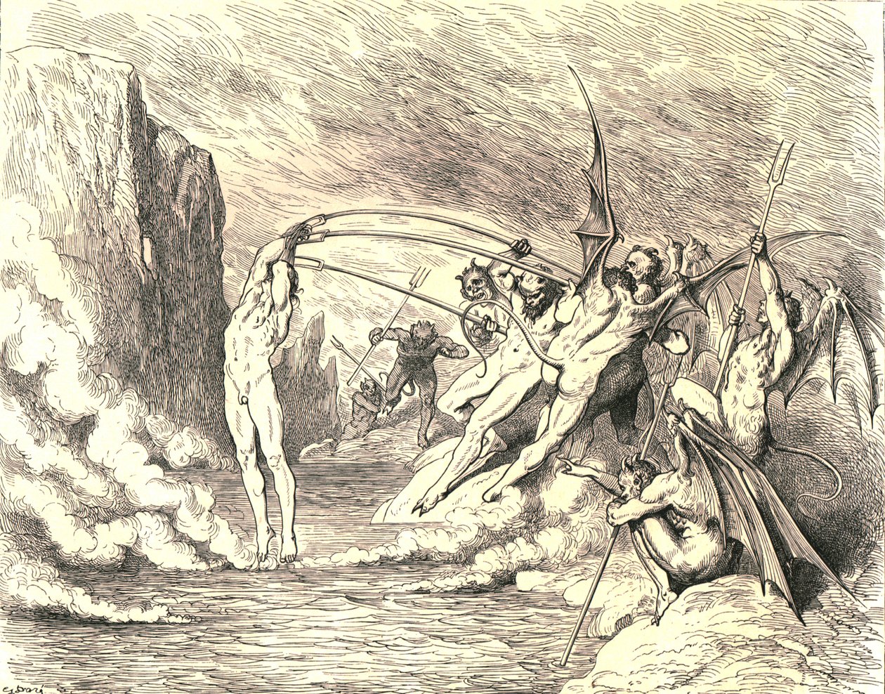 Dies gesagt, packten sie ihn mit mehr als hundert Haken, ca. 1890 von Gustave Dore