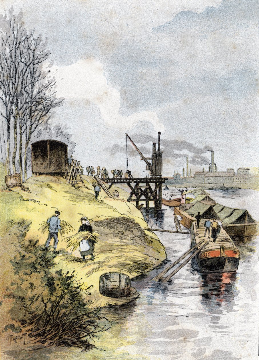 Das Beladen der Äpfel in die Waggons, Quai de Bercy, Paris Zeichnung von Gustave Fraipont (1849-1923) aus „La Seine à travers Paris“ von Saint-Juirs von Gustave Fraipont