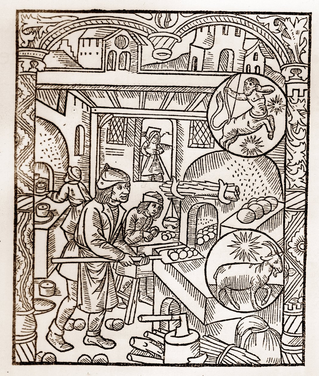 Hirtenkalender - Die Arbeiten der Monate - November - Holzschnitt aus dem Buch von 1496, gedruckt von Guy Marchant (Guido Mercator) in Troyes - Holzgravur in „Le grand Calendrier et compost des shepherds“ von Guy Marchant