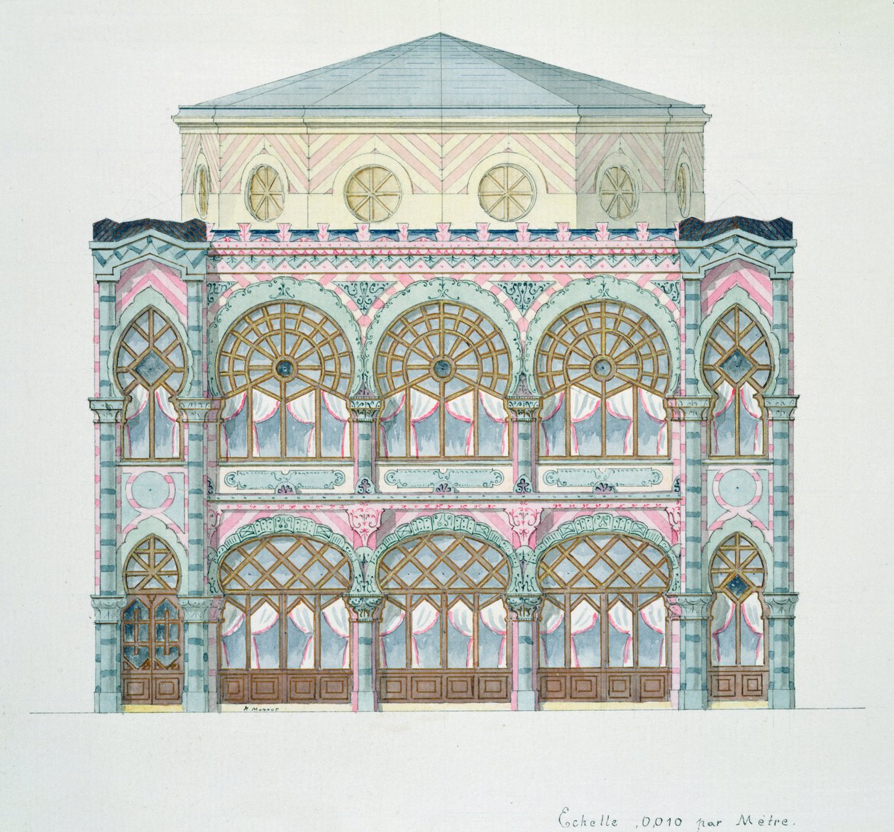 Erhebung eines Café-Konzerts, aus einem Folio von Entwürfen, um 1870 von H. Monnot