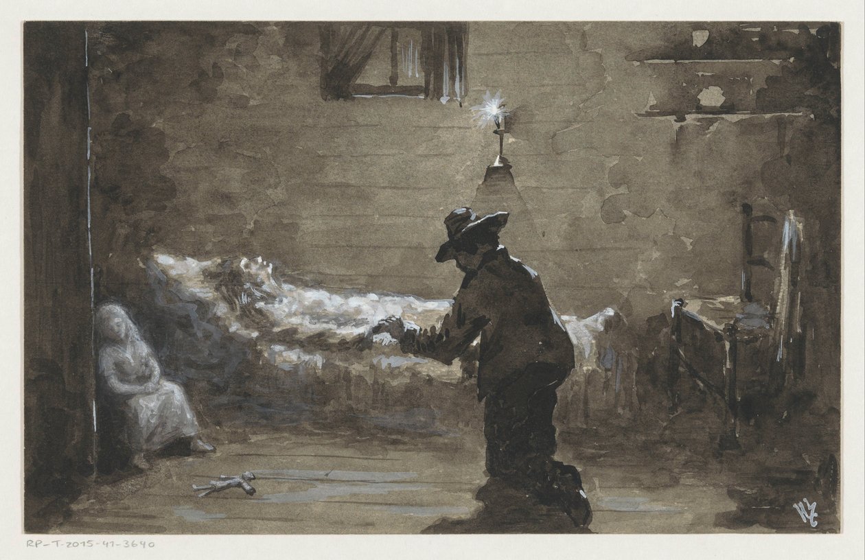 Mann kniet am Bett einer Frau von H.C. Louwerse (signed by artist)