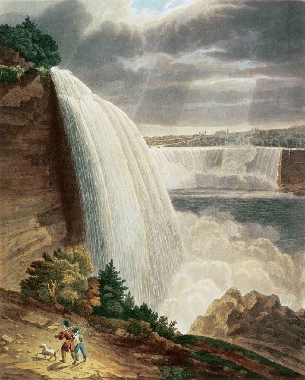 Niagarafälle, Teil des amerikanischen Falls vom Fuß der Treppe, graviert von J. Hill, veröffentlicht von H.L. Megarcy (Farbstich) von H.J. Bennett
