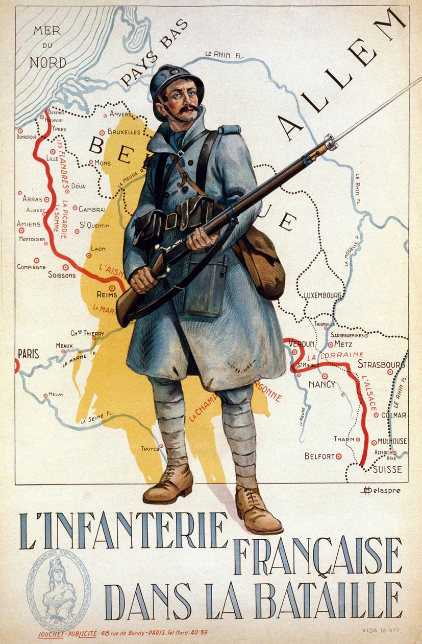 Französische Infanterie im Kampf (die rote Linie stellt die Hindenburg-Linie dar) - ill. von H. Delaspre von H. Delaspre