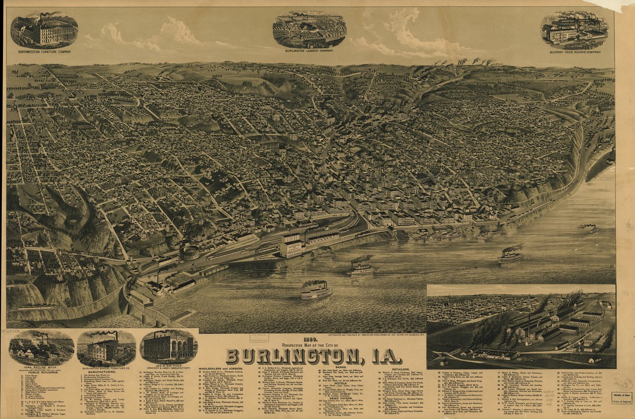 Perspektivkarte der Stadt Burlington, Ia. 1889 von H. Wellge