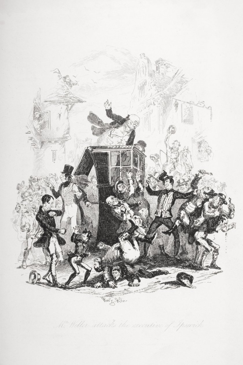 Mr. Weller greift den Exekutivbeamten von Ipswich an, Illustration aus 