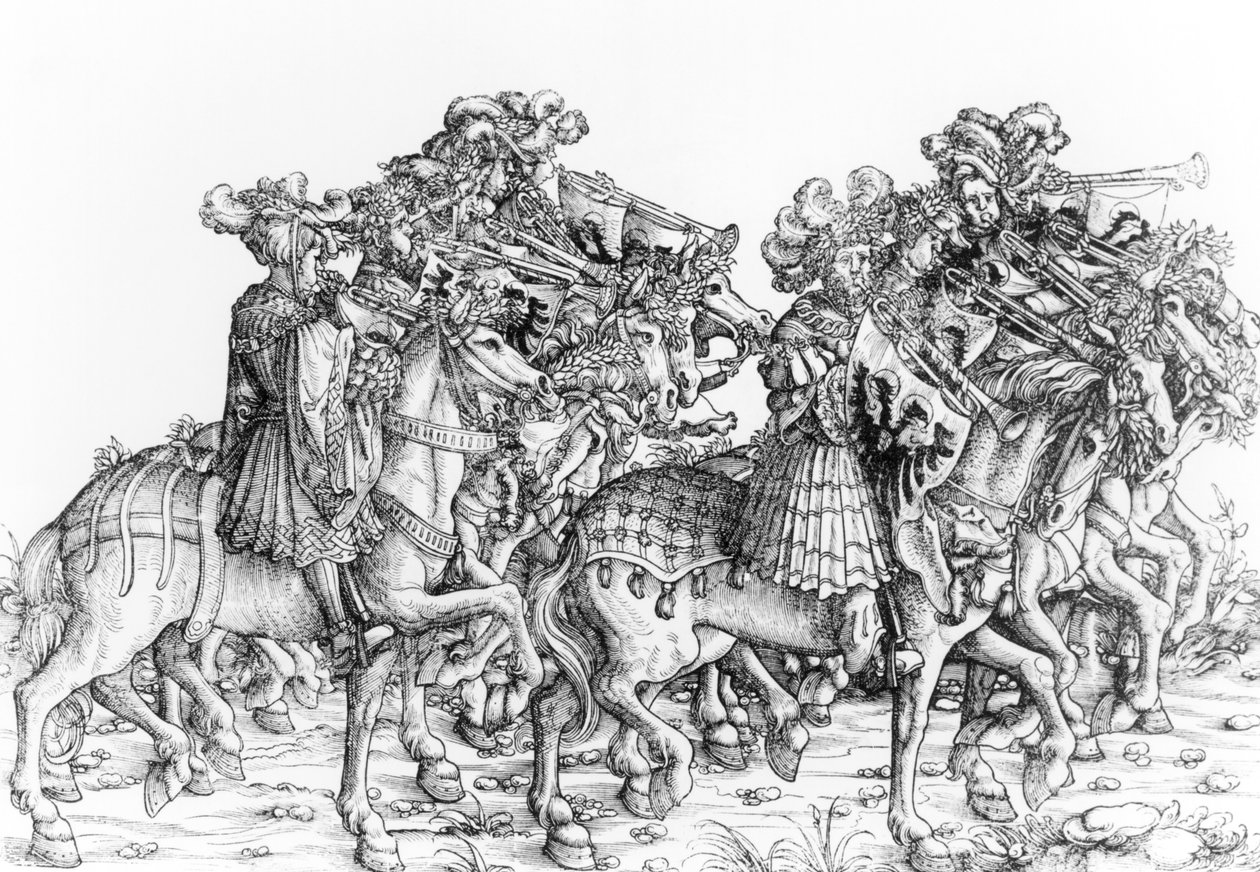 Eine Gruppe berittener Trompeter, aus 