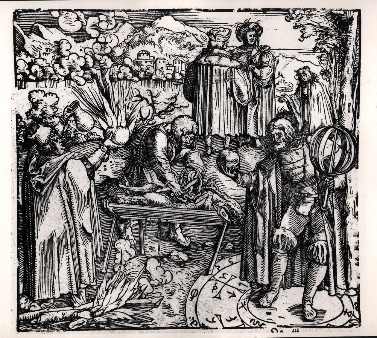 Szenen der Wahrsagerei, einschließlich Haruspikation, Pyromantie und Nekromantie von Hans Burgkmair