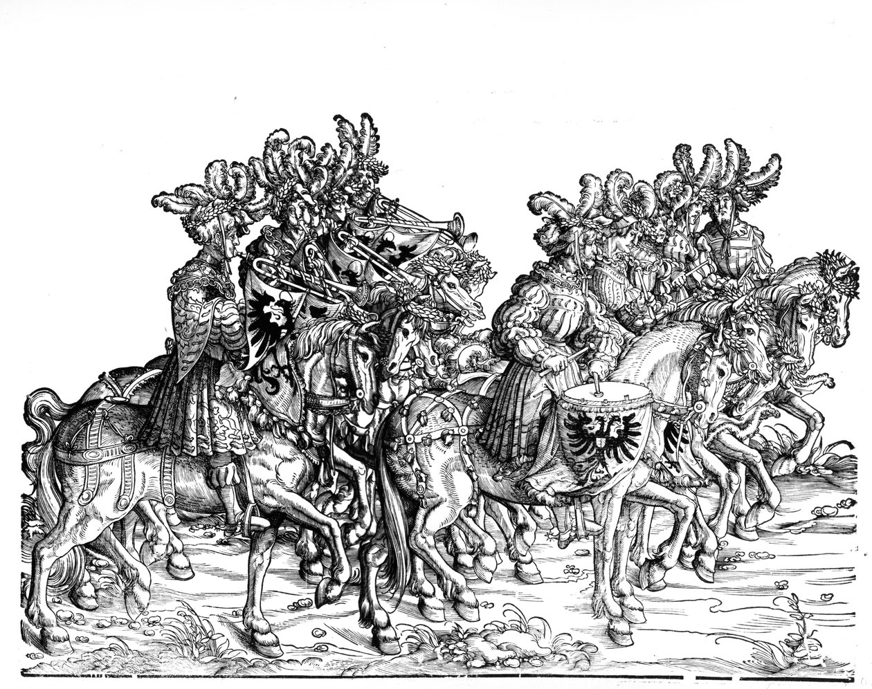 Zehn Musiker, aus dem Triumphzug von Maximilian I., um 1517 von Hans Burgkmair