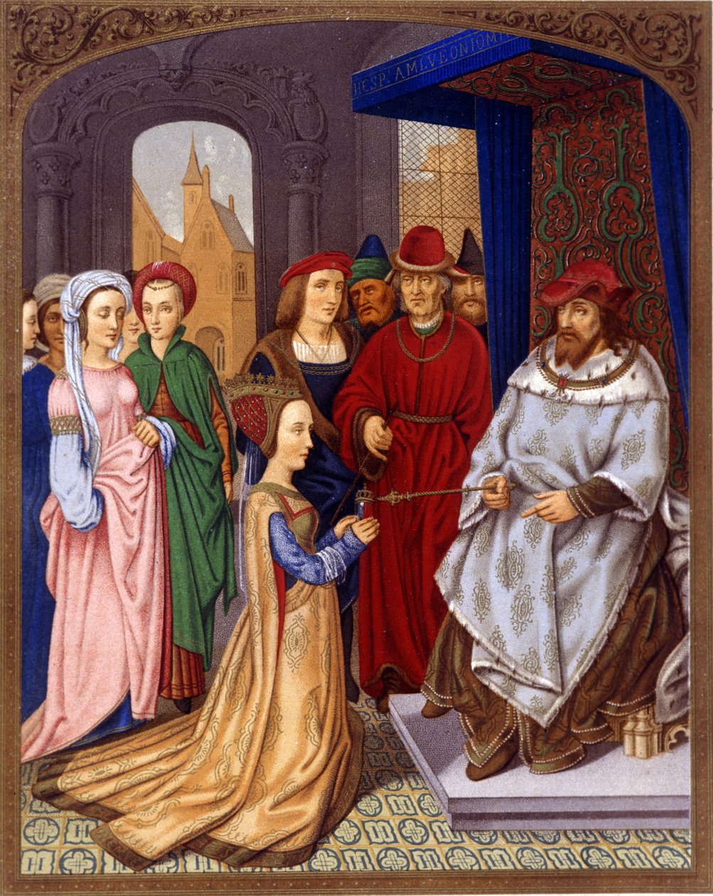 Die Königin von Saba vor Salomo - Miniatur aus dem Brevier von Kardinal Grimani, zugeschrieben Memling, Biblioteca Marciana, Venedig. 15. Jahrhundert von Hans (attr.to) Memling